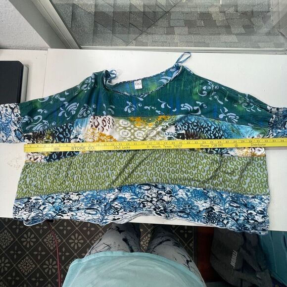 Bila Women's Mixed Print Loose Fit Cropped Blouse Top Green XL - Picture 5 of 12